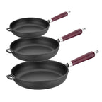 Set 3 tigai de fonta cu maner de lemn