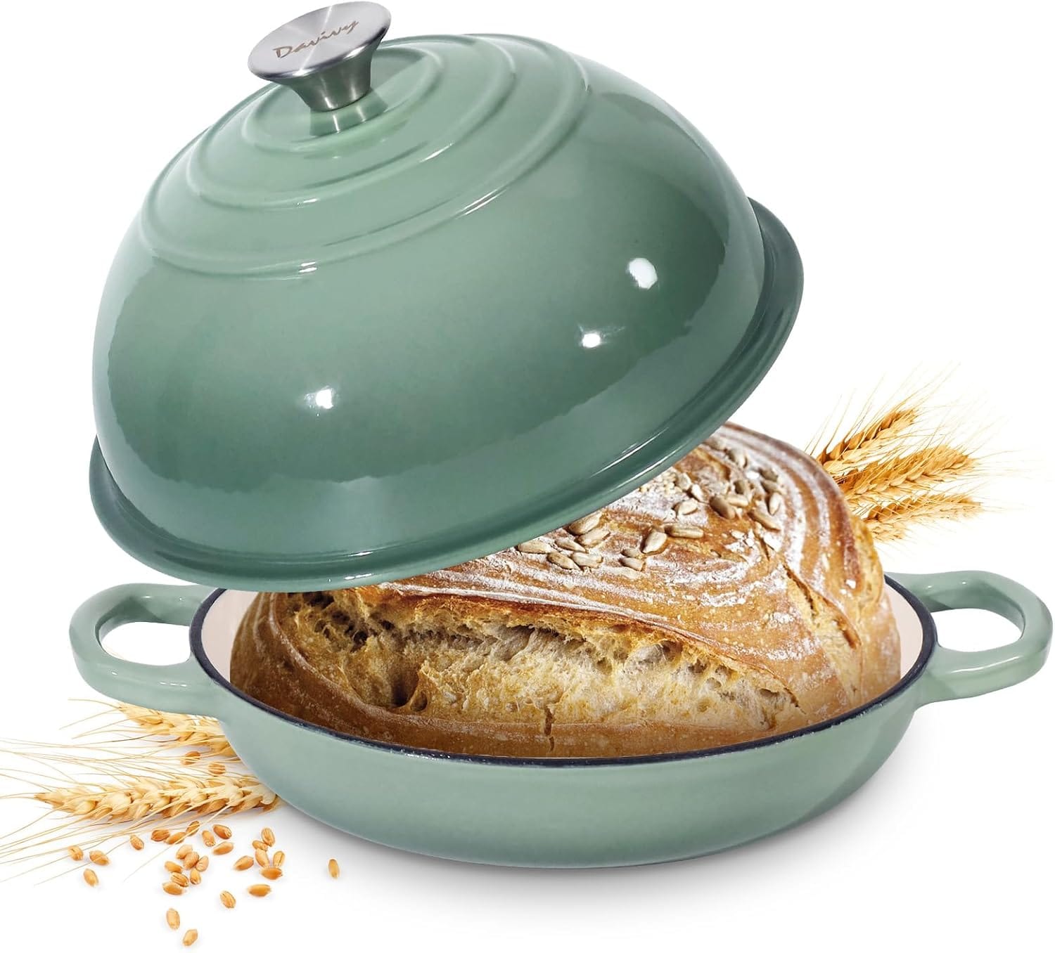 Forma de copt paine din fonta emailata 25 cm nuanța Pistachio Dream