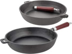 Set 3 tigai de fonta cu maner de lemn