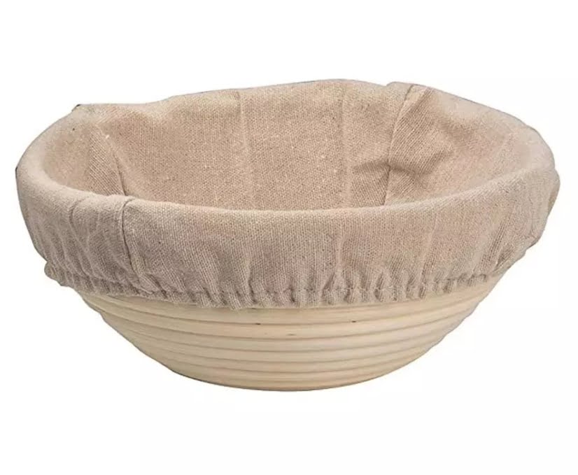 Coşuleţ din ratan  cu panza pentru prepararea pâinii rotund 25 cm
