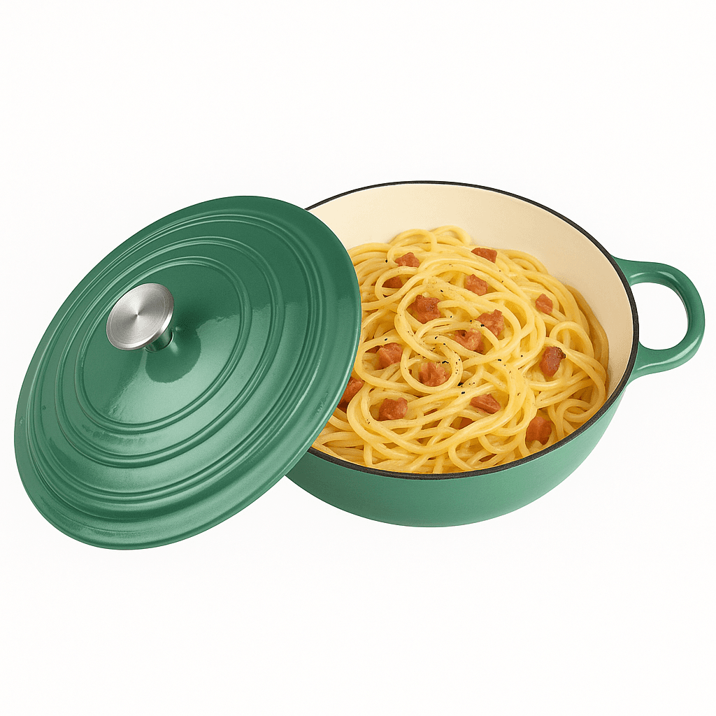 Set cratita si tigaie fonta emailata verde smarald