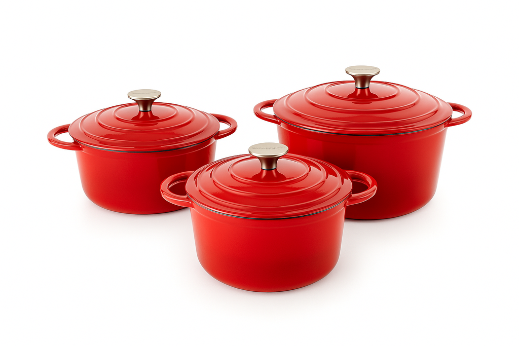 Set de 3 Oale din Fontă Emailată “Classic Red” – 2.2L, 3.6L si 5L