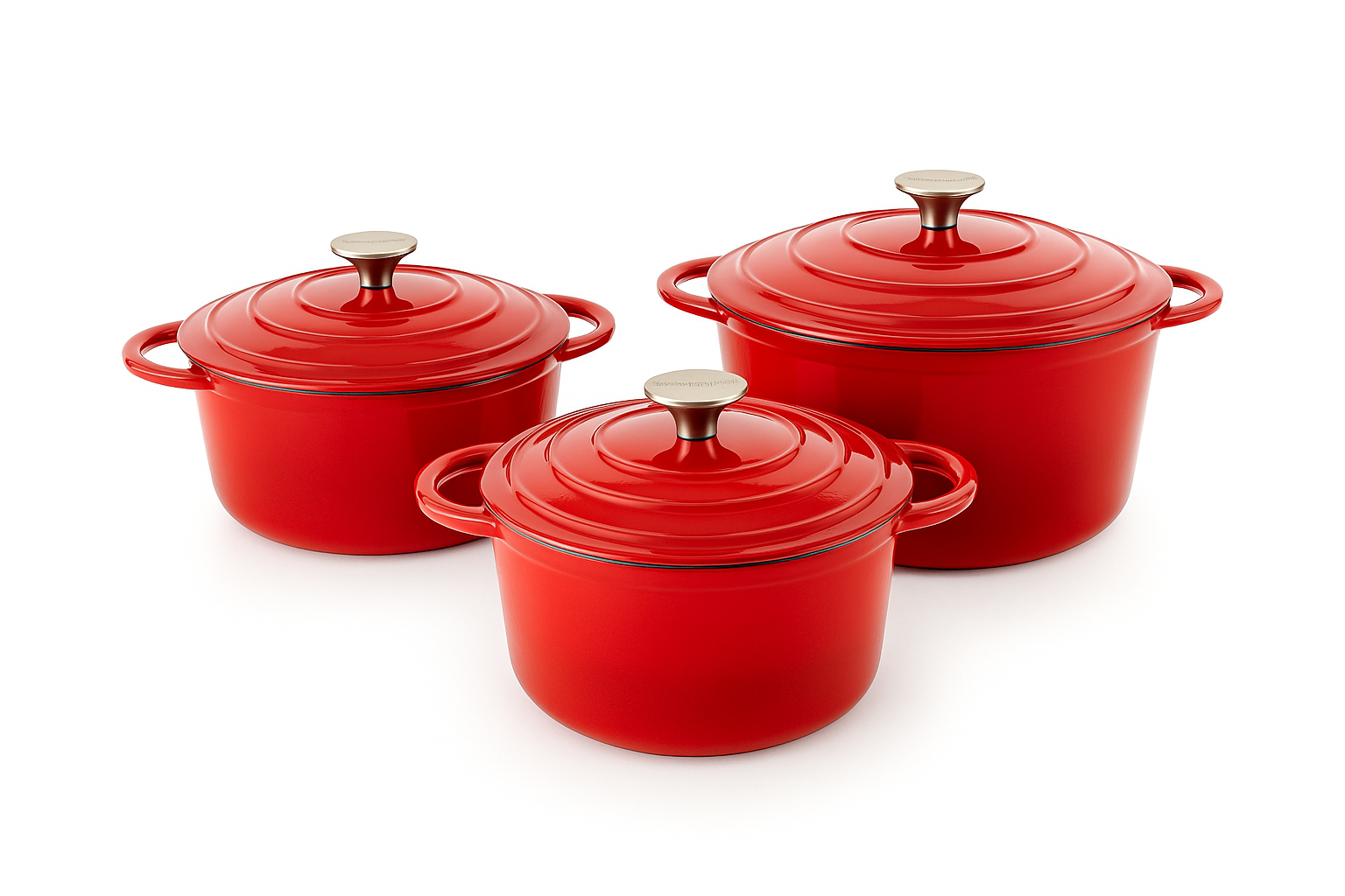 Set de 3 Oale din Fontă Emailată “Classic Red” – 2.2L, 3.6L si 5L