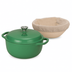 Oala fonta emailata verde smarald 6 litri + cos ratan 25 cm diametrul