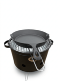 Grătar Portabil Compact Ø33cm + Tigaie din Fontă cu Ciocuri Laterale (26cm)