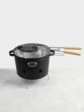 Set grătar Portabil Compact Ø33cm + Presă de Slănină din Fontă cu Striatii
