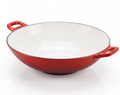 Wok din Fontă Emailată 31 cm, Roșu Exterior / Alb Interior