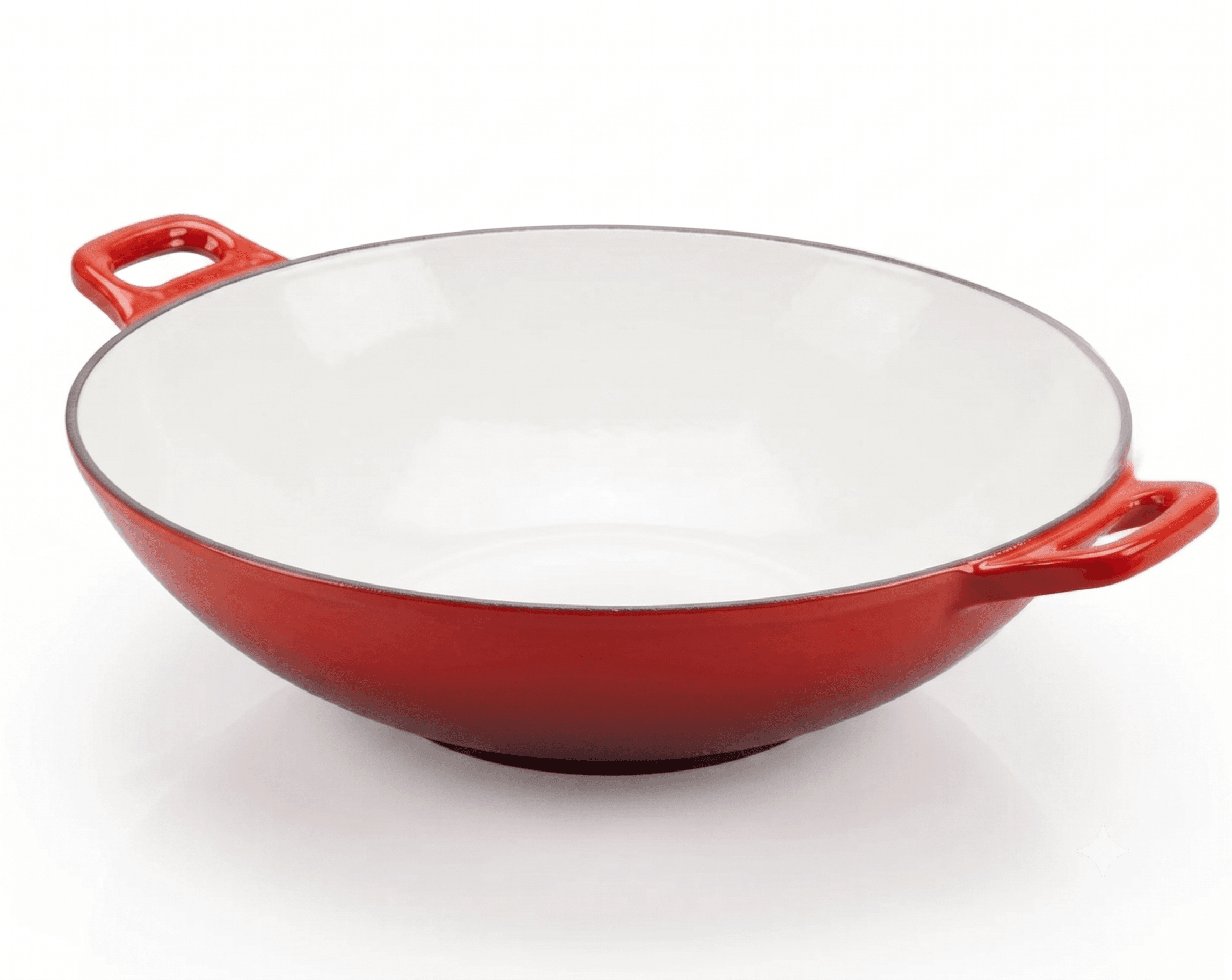 Wok din Fontă Emailată 31 cm, Roșu Exterior / Alb Interior