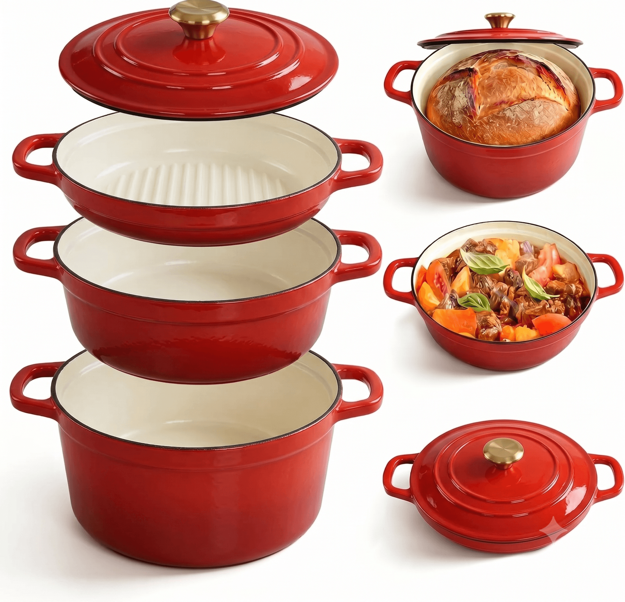 Set Complet de Vase din Fontă Emailată Premium 3+1 RED