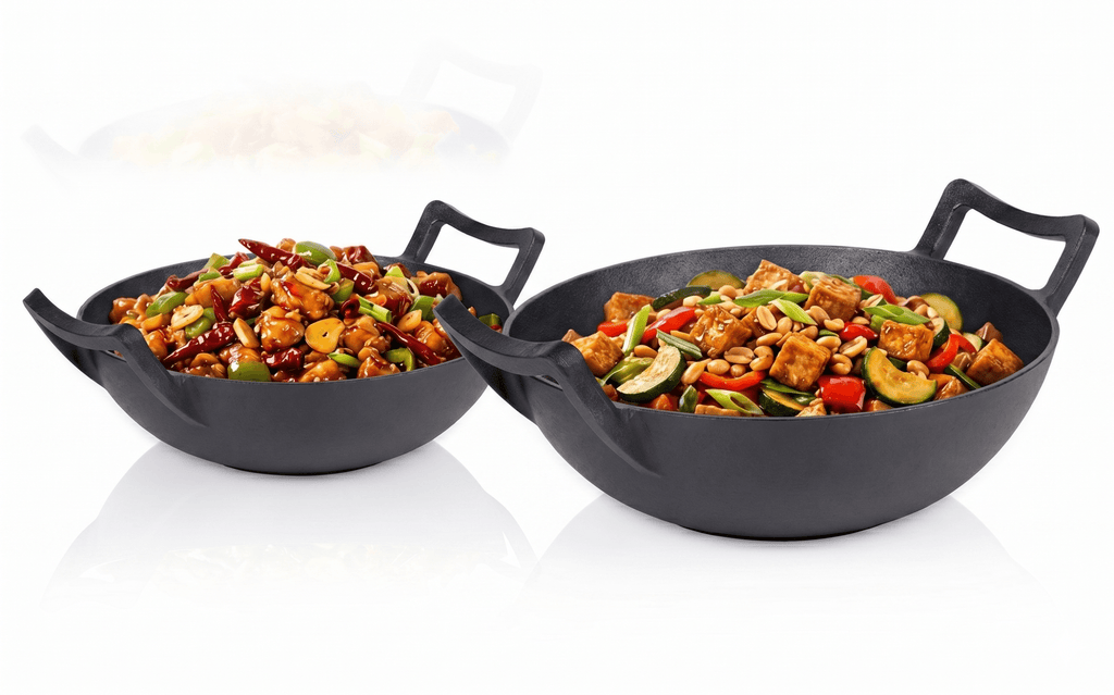 Set Premium doua Wok-uri din Fontă Pură  32 cm și 36 cm