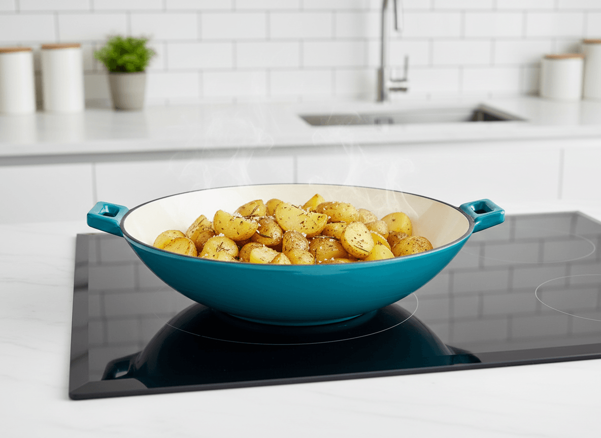 Wok fonta emailata 37 cm turcoaz