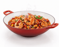 Wok din Fontă Emailată 37 cm, Roșu Exterior / Alb Interior