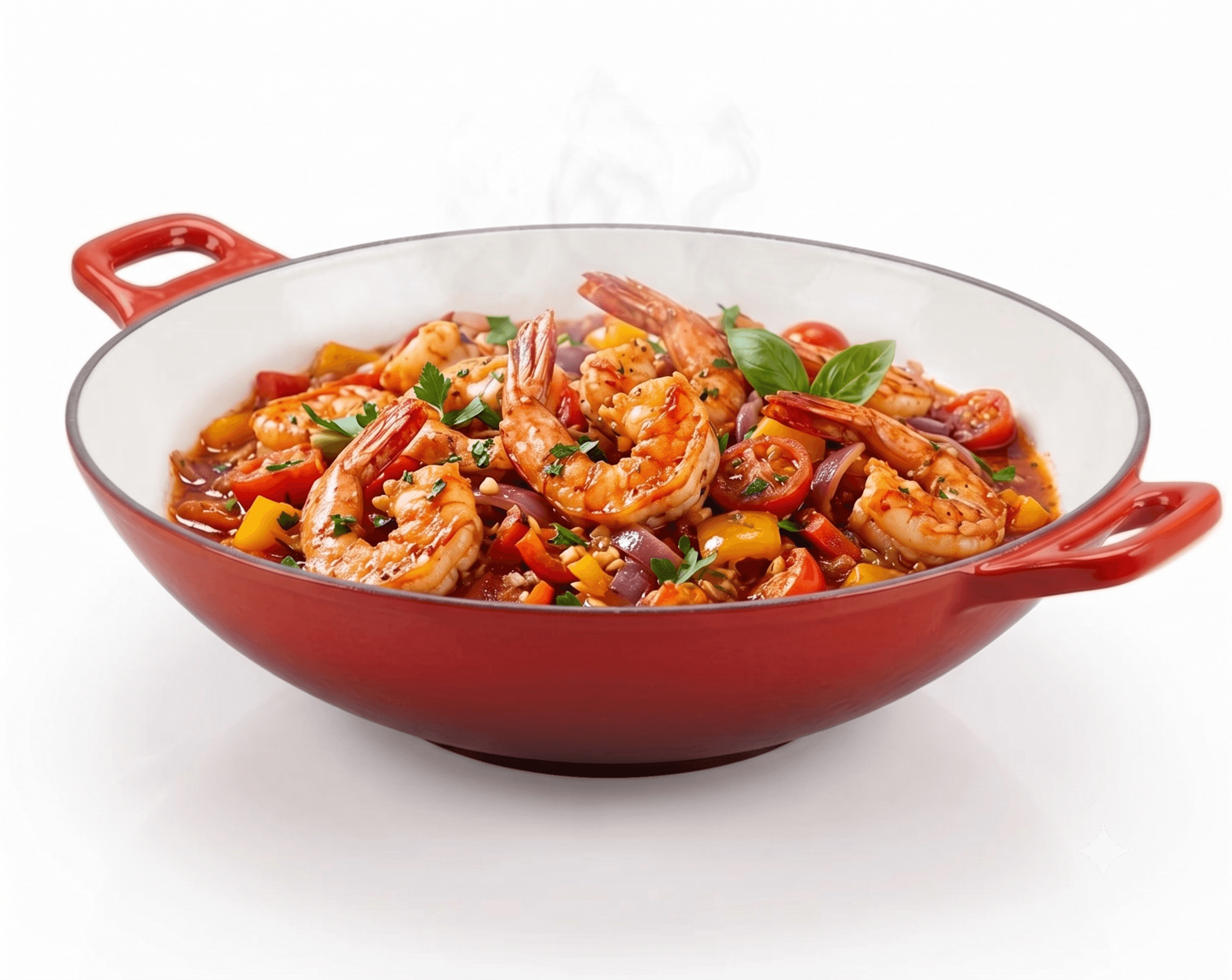 Wok din Fontă Emailată 37 cm, Roșu Exterior / Alb Interior
