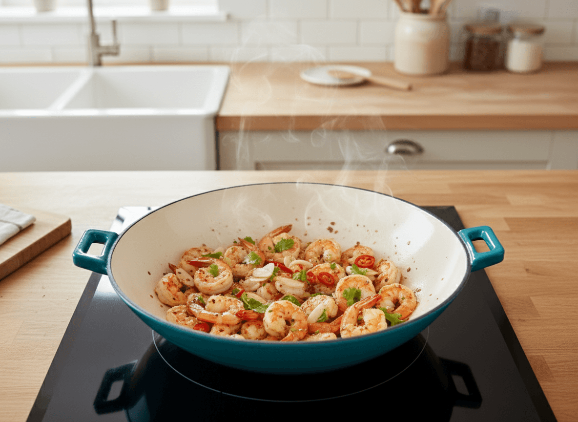 Wok fonta emailata 37 cm turcoaz