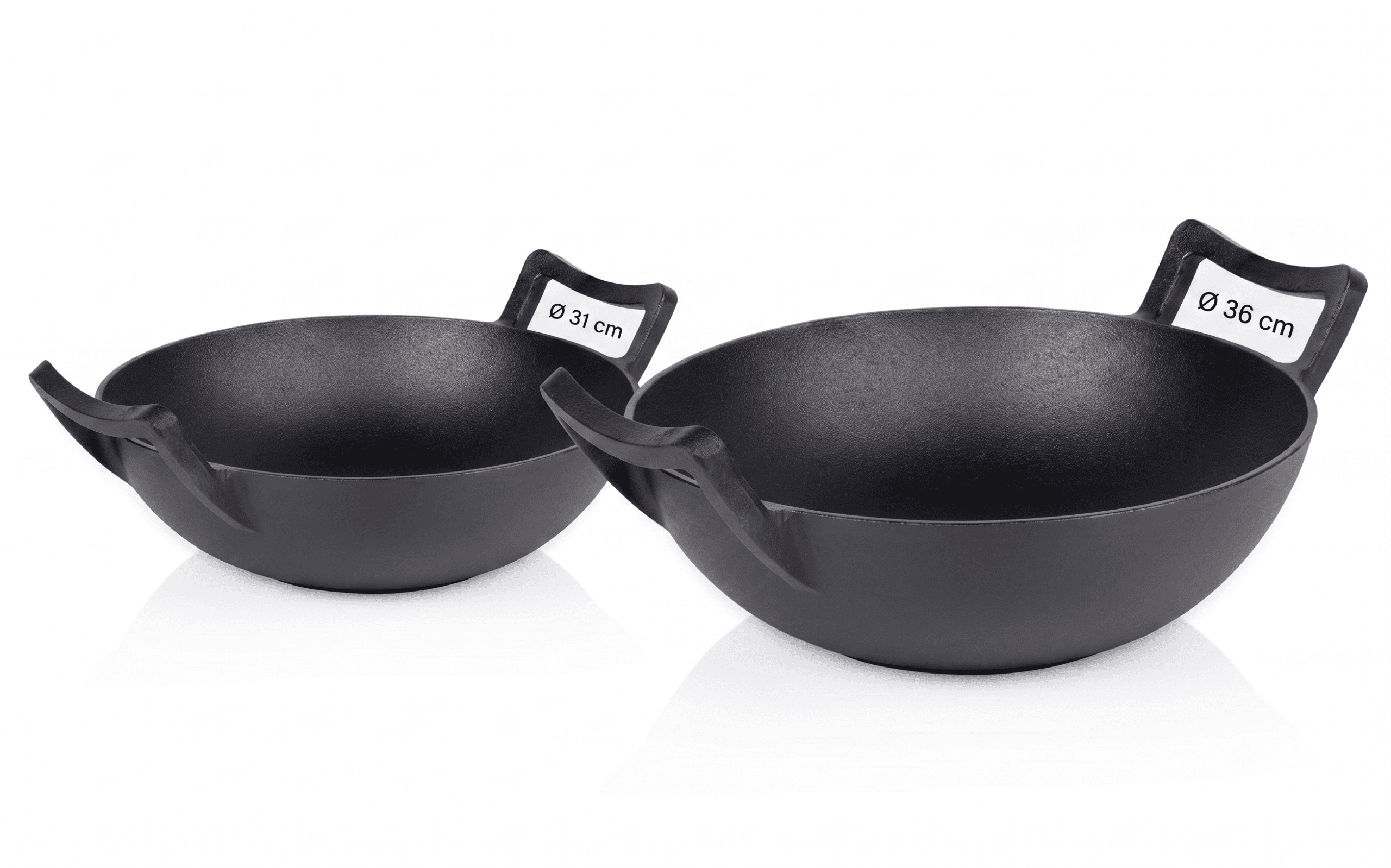 Set Premium doua Wok-uri din Fontă Pură  32 cm și 36 cm