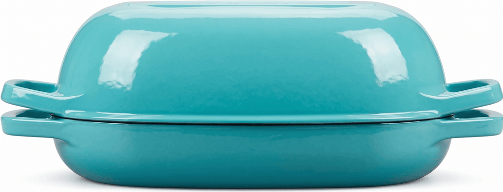 Tava fonta emailata cu capac 30x24 cm turcoaz