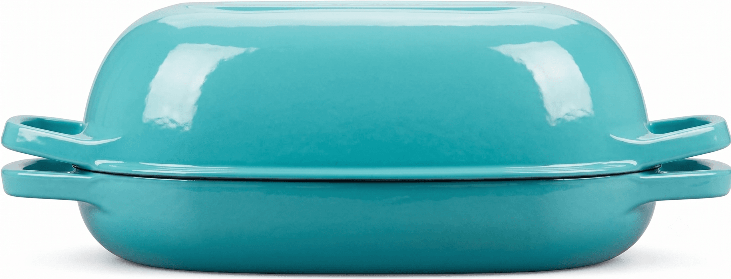 Tava fonta emailata cu capac 30x24 cm turcoaz