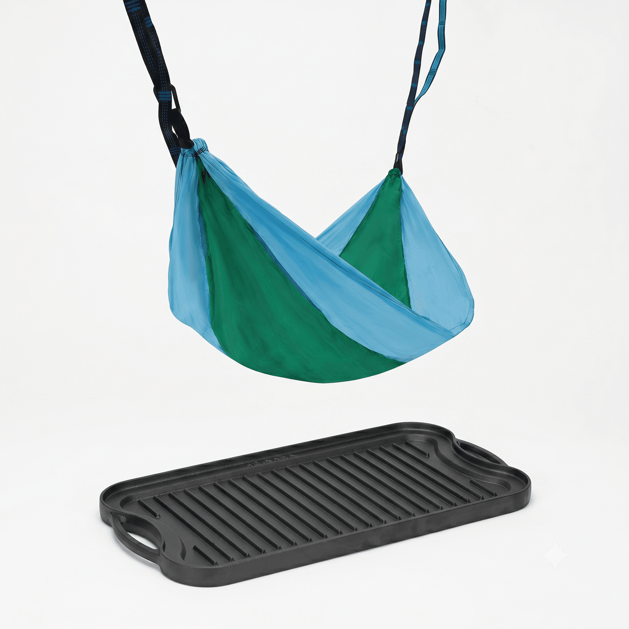 Pachet Outdoor Tavă Grill Reversibilă din Fontă (51cm) + Hamac Camping Bicolor