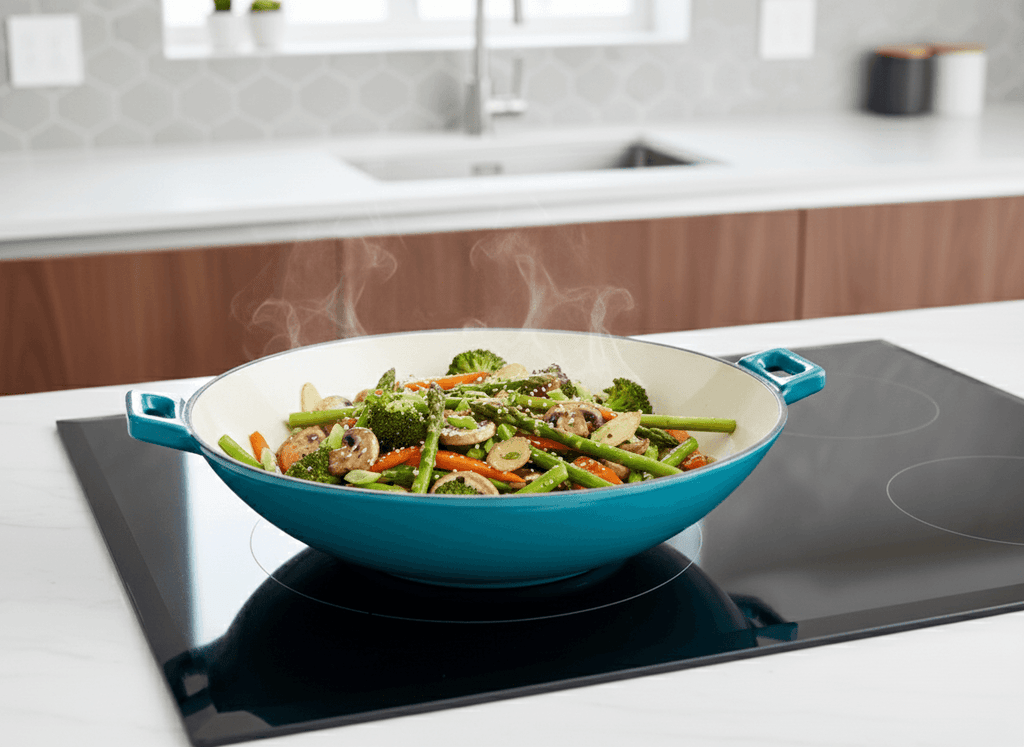 Wok fonta emailata 37 cm turcoaz