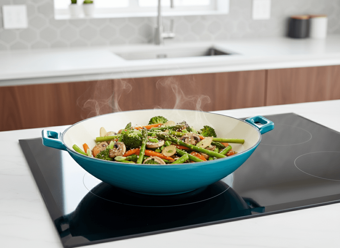 Wok fonta emailata 37 cm turcoaz