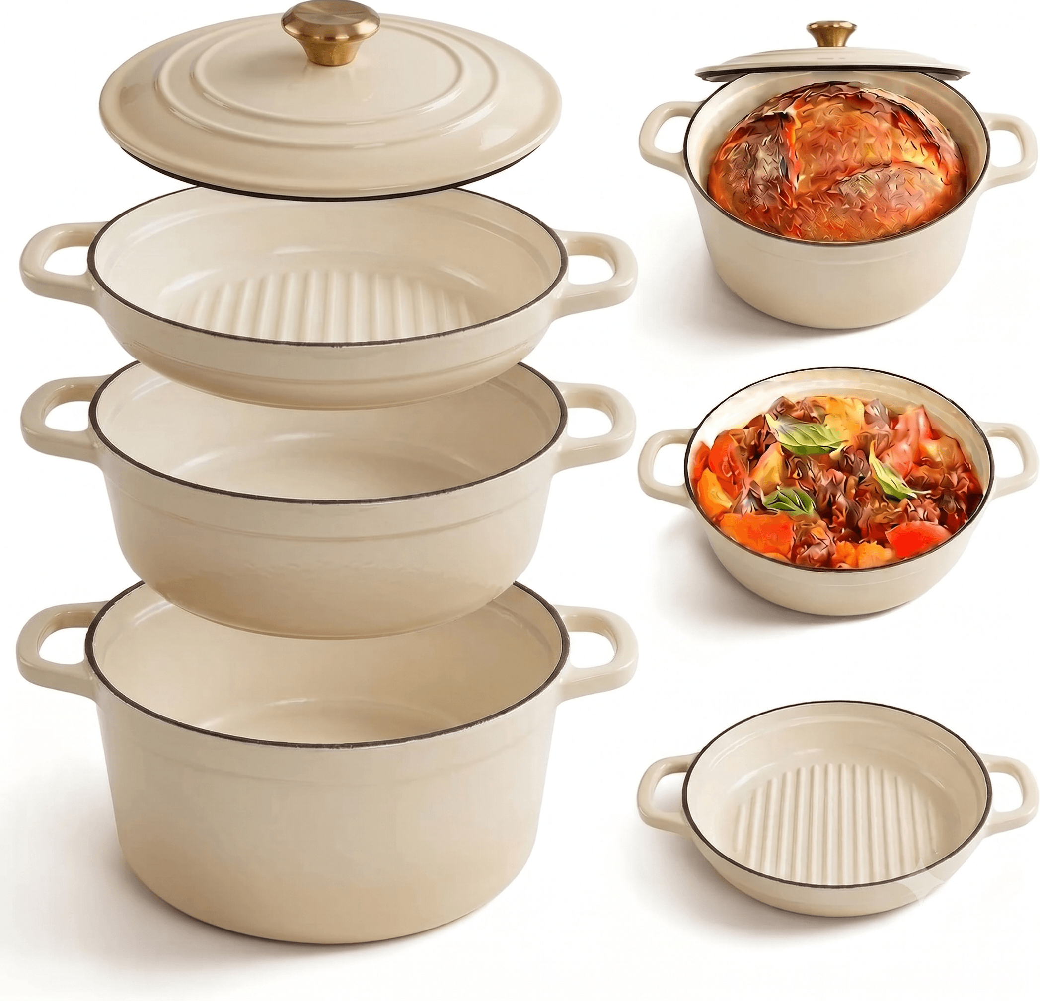 Set Complet de Vase din Fontă Emailată Premium 3+1 IVORY