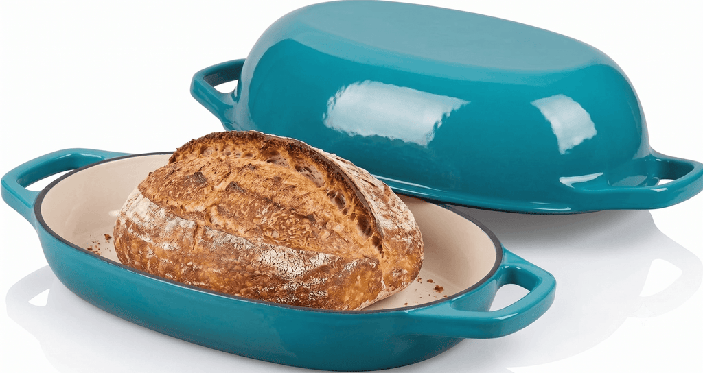 Tava fonta emailata cu capac 30x24 cm turcoaz