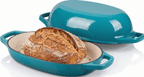 Tava fonta emailata cu capac 30x24 cm turcoaz
