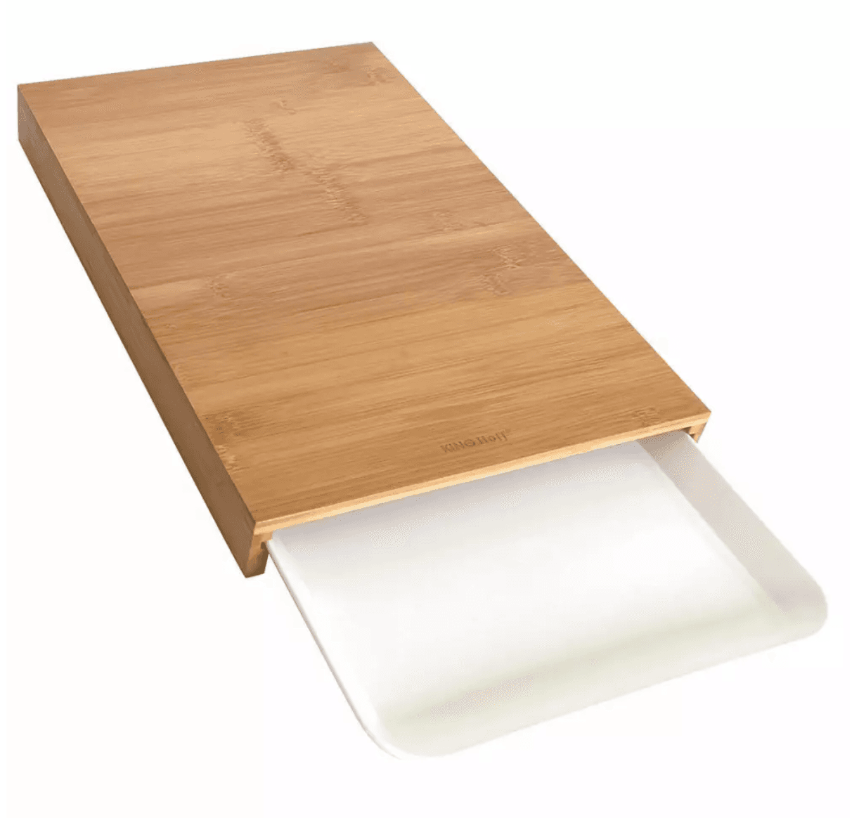Tocator alimente cu tavita Kinghoff  38 cm, Tava mobila plastic, Bambus