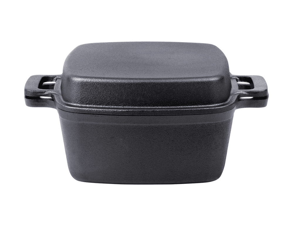 Oală cu capac din fontă forma patrata 2 în 1 - 25 cm, 4,5 l / 1,8 l.