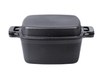 Oală cu capac din fontă forma patrata 2 în 1 - 25 cm, 4,5 l / 1,8 l.