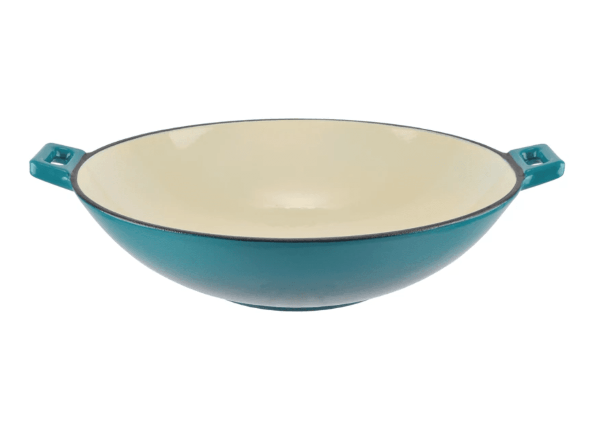 Wok fonta emailata 37 cm turcoaz