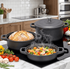 Set oale din fonta natur 3 in 1 + capac