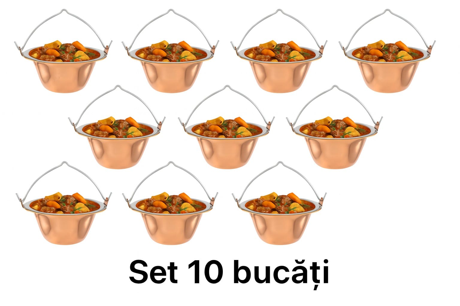 Set 10 ceaune de servit din inox si cupru 800ml