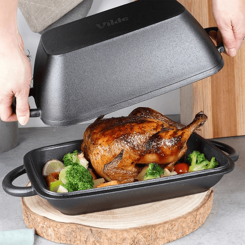 Tava de fonta cu capac grill 2 in 1