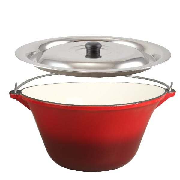 Ceaun fonta emailata 22 litri rosu + capac inox
