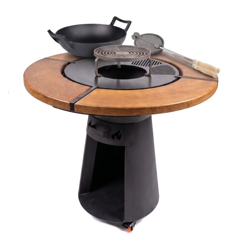 Gratar rotund Vatra Apusenilor 75 cm cu blat de stejar