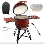 Grătar Ceramic Kamado Dave Bordo Premium Line, Diametru 60 cm (Grilaj 50 cm), cu Suport și Mese Laterale
