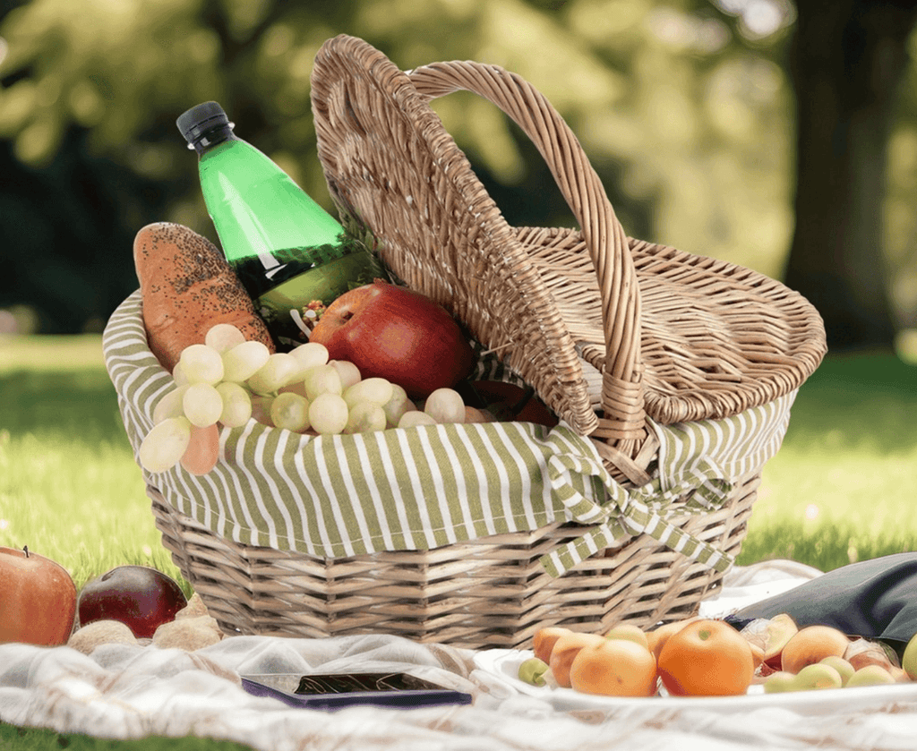 Coș de Picnic din Nuiele Naturale, cu Capac și Mânere, 42x32x35 cm
