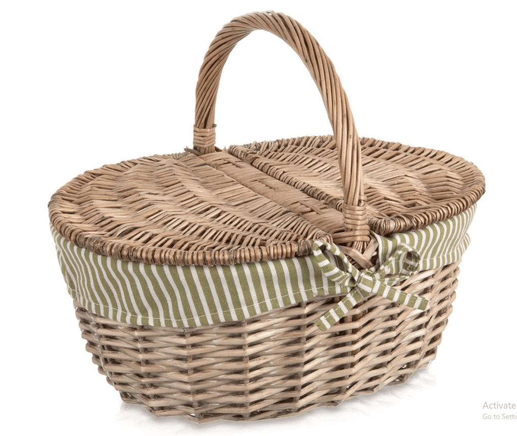 Coș de Picnic din Nuiele Naturale, cu Capac și Mânere, 42x32x35 cm