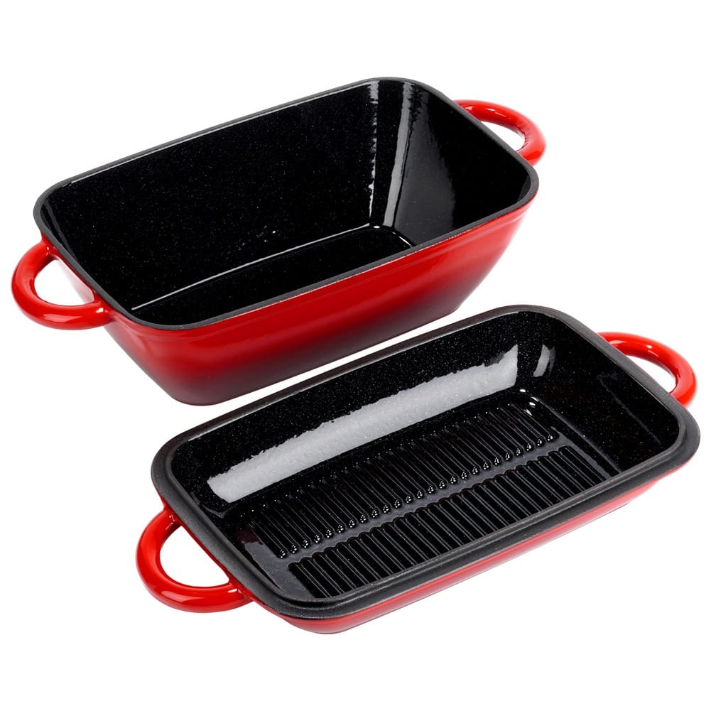 Tava de fonta cu capac grill 2 in 1 rosso