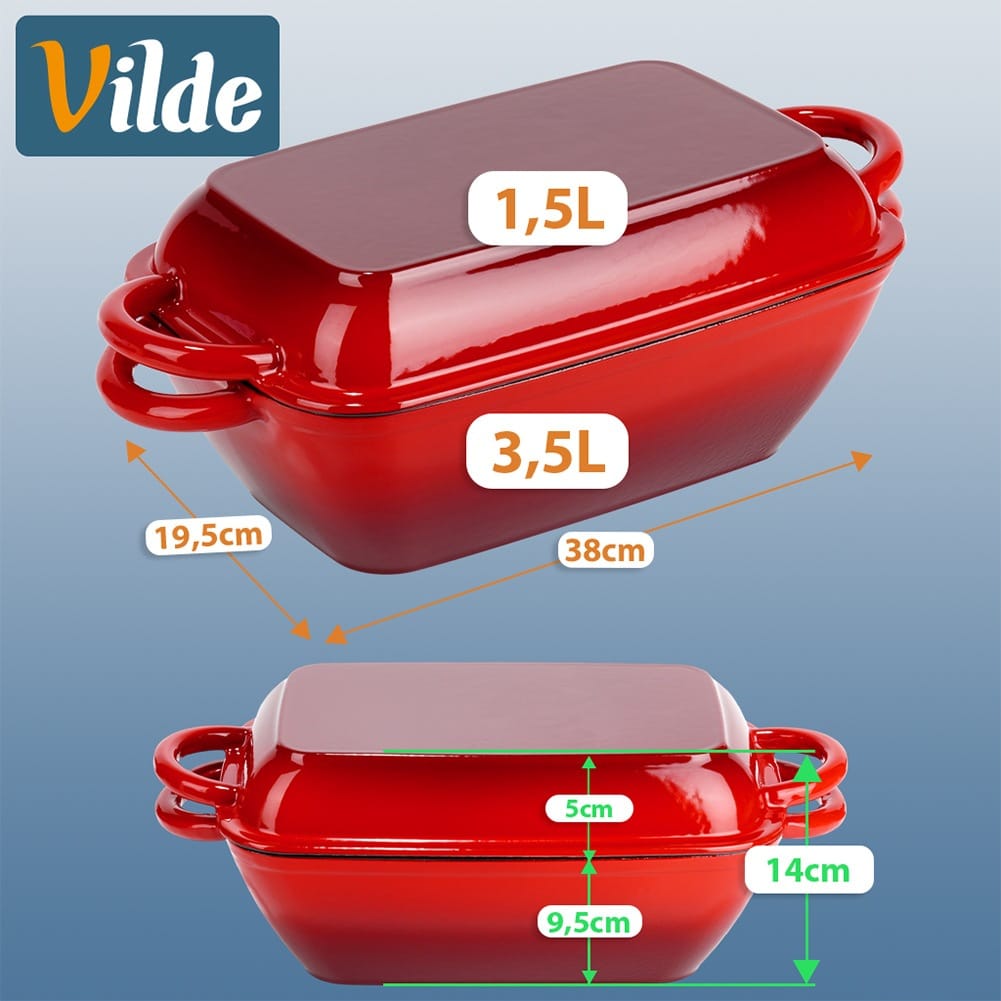 Tava de fonta cu capac grill 2 in 1 rosso