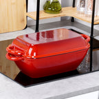 Tava de fonta cu capac grill 2 in 1 rosso