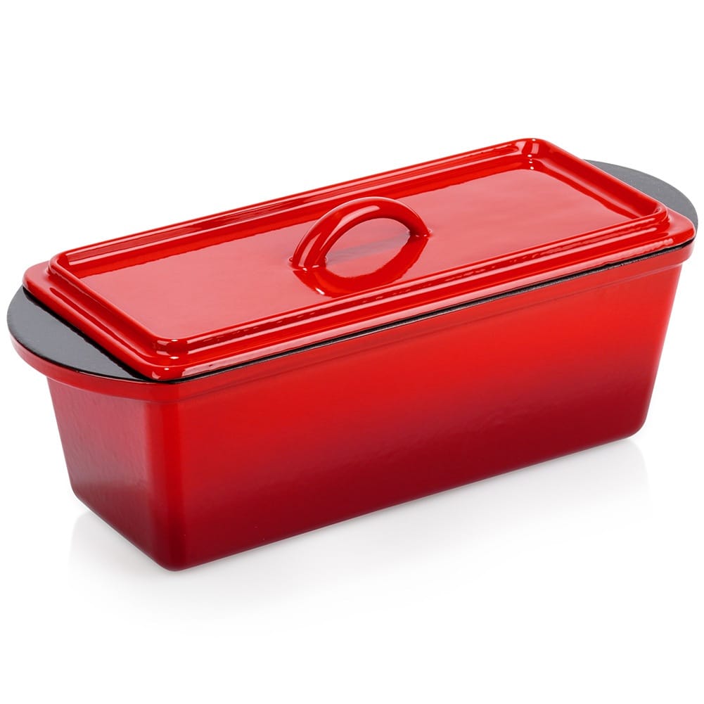 Set Panificație Forma paine din Fontă Emailată cu Capac Rosso și Coș Ratan Oval