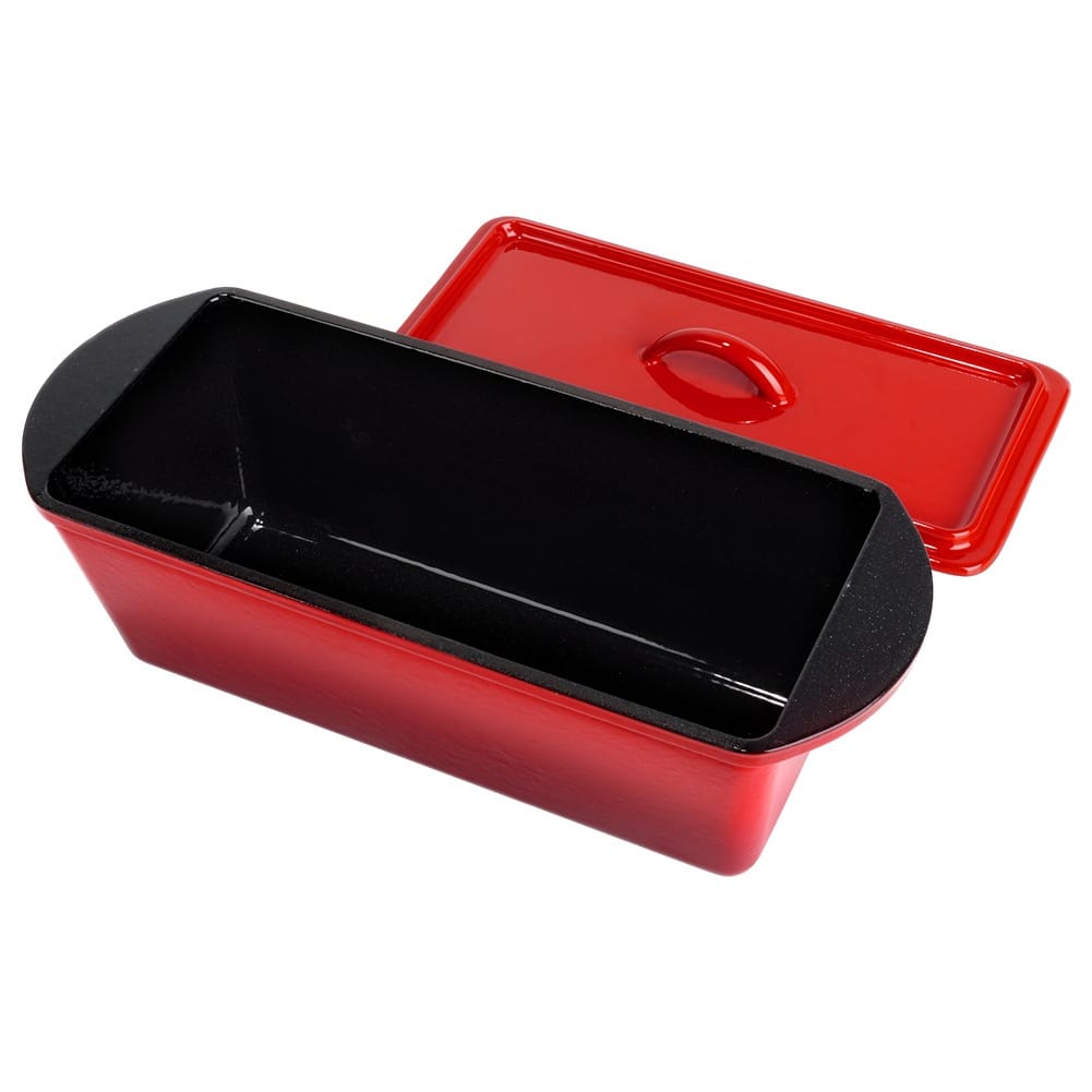 Set Panificație Forma paine din Fontă Emailată cu Capac Rosso și Coș Ratan Oval