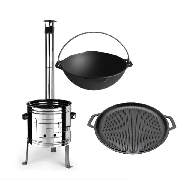 Soba de inox cu set de wok si grill