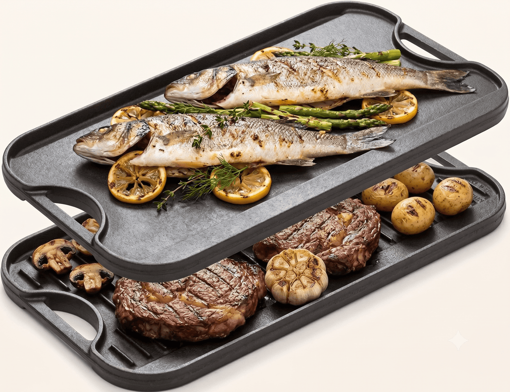 Set Duet: 2 x Plită / Tavă Grill Reversibilă din Fontă, 51x26 cm
