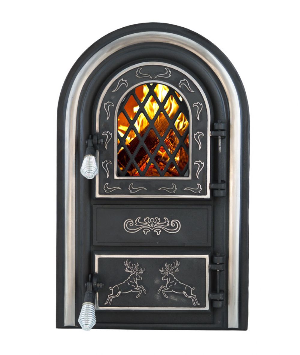 Usa semineu cu geam Cerbi ornamente argintii 555x345 mm