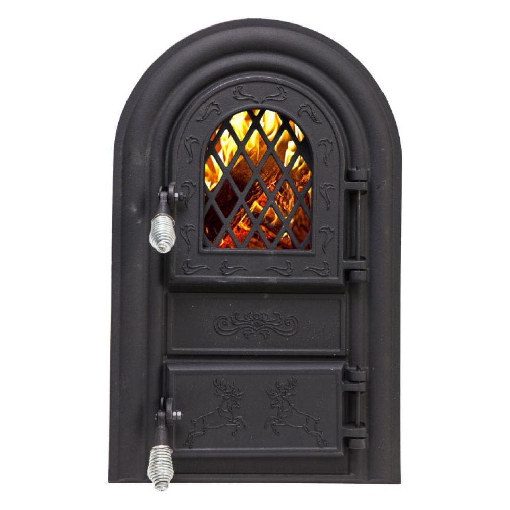 Usa semineu cu geam Cerbi ornamente negru 555x345 mm